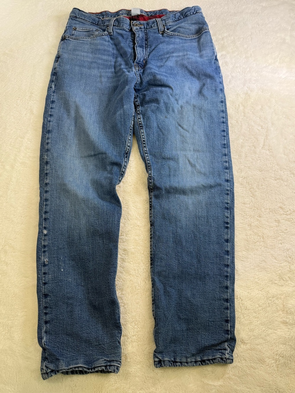 Eddie Bauer Men’s Flannel Lined Jeans 34x30 Blue Denim Relaxed Fit Plaid